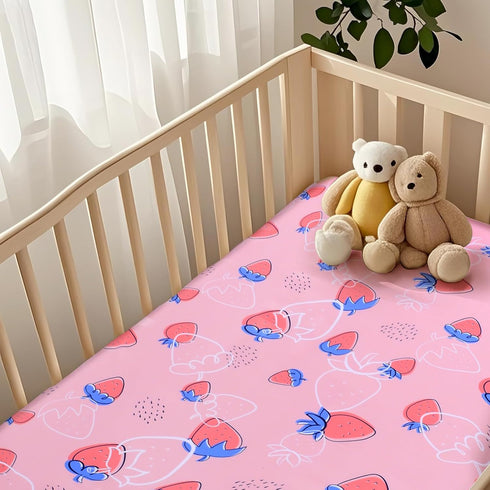 52" 28" Baby Fitted Crib Sheet Soft Microfiber x Crib Mattress Sheet for Girls Breathable Baby Bedding with Strawberry
