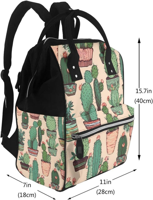 QSMJKLD Backpack Mommy Daypack Cactus Pattern Diaper Bag with Changing Pad, Pacifier Holder - Multifunction Travel