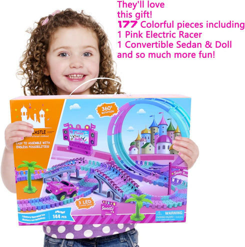 3 4 5 6 Kids,177 360Rotating 3-5 Tracks Car Toys for Year Old Girls PCS Track Flexible Car for Girls Toddler Flex Track