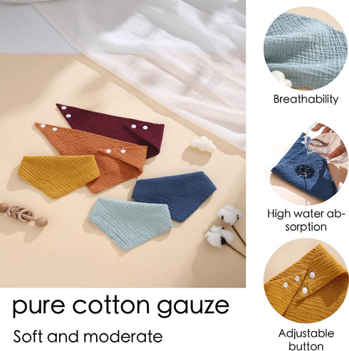PurlHaven 8 Pack Muslin Bibs, Baby Bandana Drool Bibs,Extra Absorbent Soft Cotton,Baby Bib for Drooling and Teething