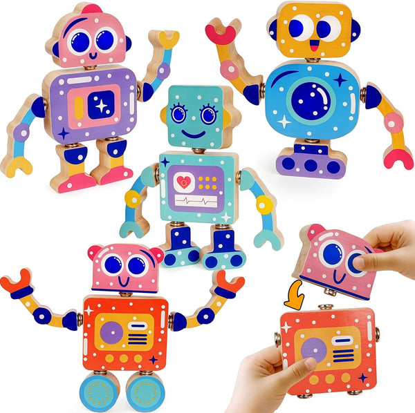 Robot Toys for Kids 3-5,Montessori Wooden Learning Toy with Take Apart Features