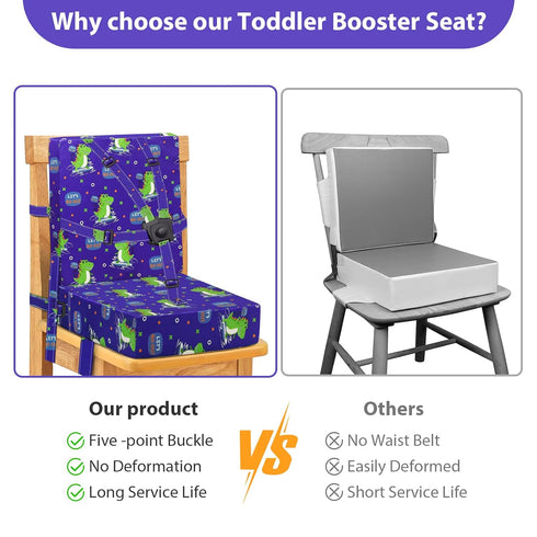 Toddler Booster Seat for Dining Table, Adjustable Safety Buckle Child Booster Seat with Backrest, Waterproof Washable