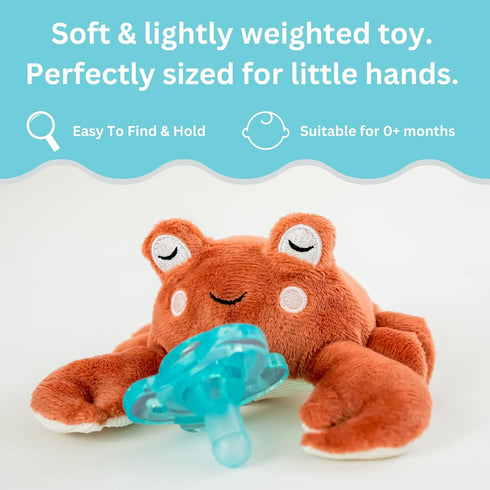 PaciBuddy Crab Pacifier Holder - Plush Toy with Detachable Pacifier, Universal Adapter for 0+ Months
