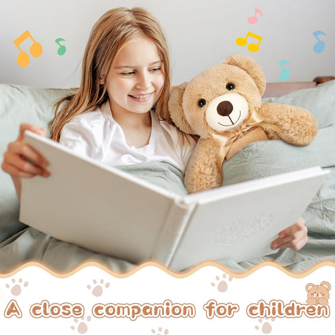 14 Inch Remembrance Bear Plush Stuffed Animal with Recorder, Soft Doll Fabric Toy, Picture Frame, Brown