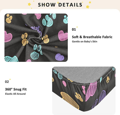 Bseiialft 52 28 Colorful Dog Paws Hearts Cute Crib Sheets for Boys Girls Soft and Breathable Cotton Baby Sheets