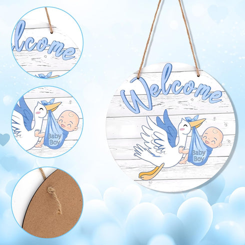 Penitue Baby Welcome Sign, Gender Reveal Wooden Hanging Hello World Wreath Newborn Name Birth Announcement Board