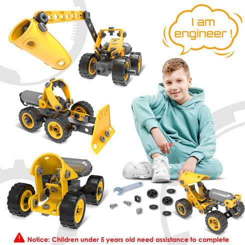 10 in 1 Kids STEM Building Toys Set - Electric Construction Excavator Kit for Boys 5-8 Years Old, Educational Fun