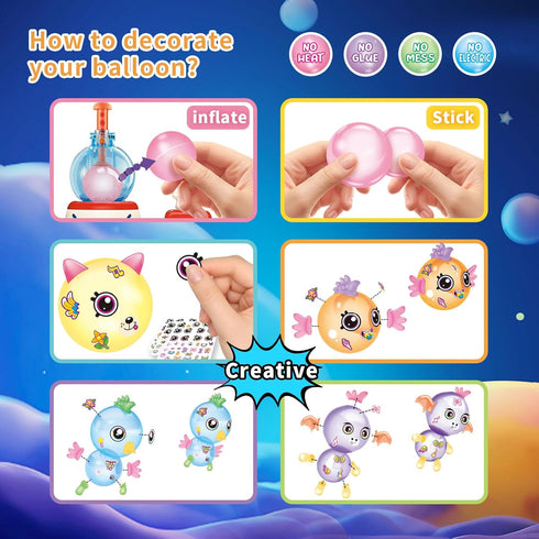 195PCS 3+ Amy&Benton DIY Sticky Balloons with Pump, Space Rocket Balloon the Funny Inflator Toy, Magic Balloon Maker