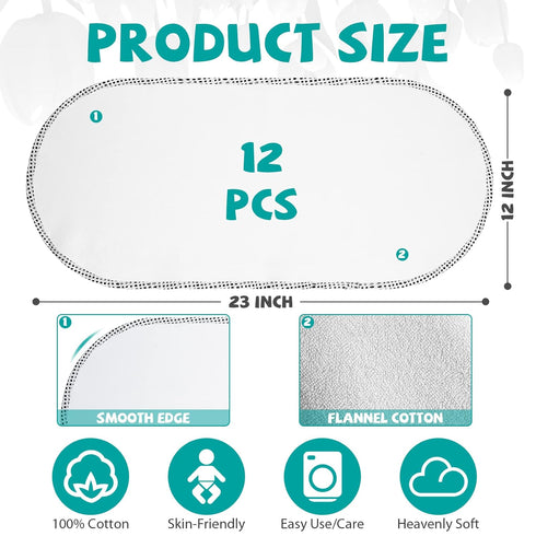 12 Pack Chumia Baby Waterproof Changing Pad Liners Portable Baby Changing Mat Soft Flannel Cotton Reusable Table Cover