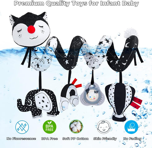 Car Seat Toys for Infants 0-6 Months, High Contrast Hanging Toys for Baby Carseat, Developmental Toys with Music