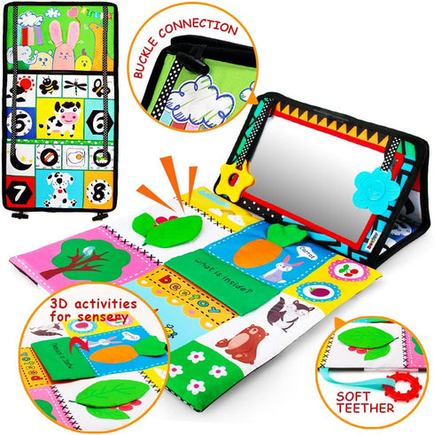 beetoy Tummy Time Baby Mirror Toys with Black and White Pattern - High Contrast 3D Activity Play Crinkle Toys