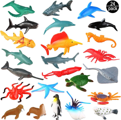 24-Pack Sea Ocean Animal Figures - Realistic Plastic Pool Party Toys Set for Children's Educational Gifts