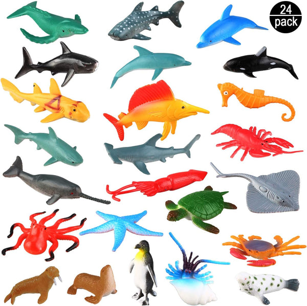 24-Pack Sea Ocean Animal Figures - Realistic Plastic Pool Party Toys Set for Children's Educational Gifts