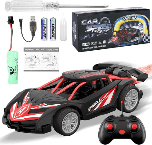 SwordRain 1/18 RC Car for Kids with Rechargeable Battery, LED Lights & Spray