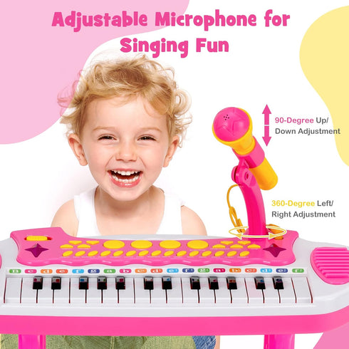 31-Key HONEY JOY Kids Piano Keyboard, Electronic Piano Educational Musical Instrument Toy with Microphone, Sounds
