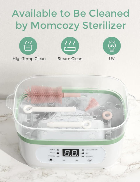 Momcozy 7-in-1 Baby Bottle Cleaner Kit with Silicone, Nipple & Straw Brushes, Soap Dispenser and Drying Rack - Portable