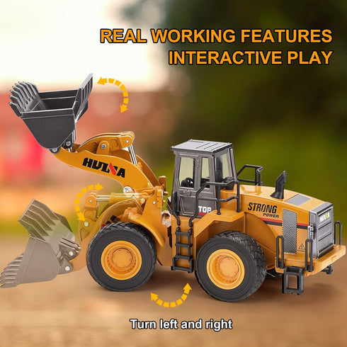 1/40 Bulldozer Scale Diecast Four Wheel Loader Truck Toy, Metal Construction Equipment Models for Kids
