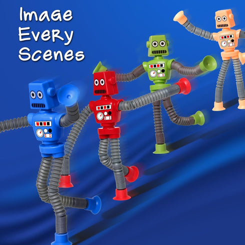 4 Pcs Shape Changing Robot Toy, Telescopic Pop Tubes Sensory Toys for Kids with Autism, ADHD, Fidget Toys for 3-9 Year