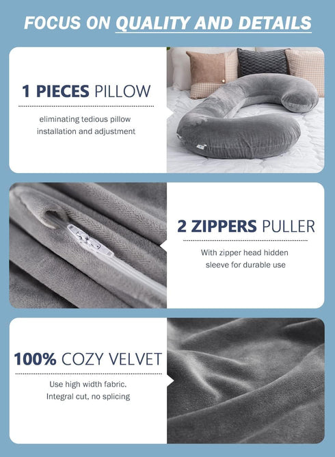 INSEN C Shaped Pregnancy Pillow for Ultimate Comfort (Gray)