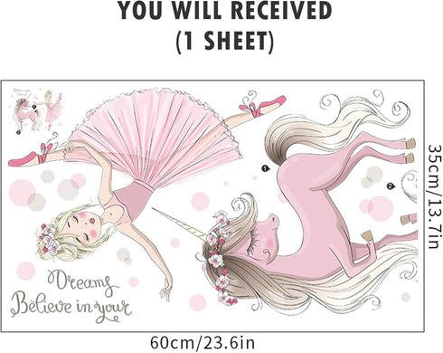 ROFARSO Cute Colorful Wall Stickers for Kids, Removable Decals for Nursery Baby Girls Bedroom Playroom (Ballet Girl