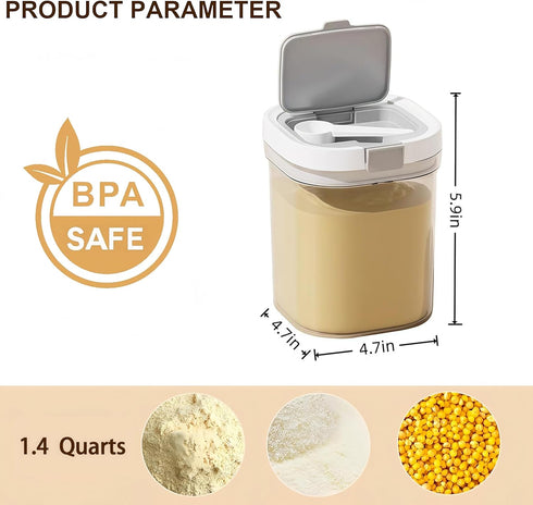 go-1300ml Powder(44oz) Formula Container to Travel Dispenser BPA Free Airtight Container with Spoon & Layered