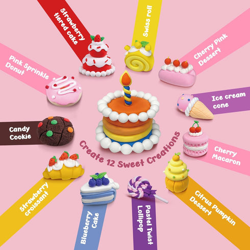 HECKLES 3-12 12 (48 Set Air Dry Clay Kit for Kids - Boxes Total Blocks) Non-Toxic Magic Molding Clay | Dessert-Themed
