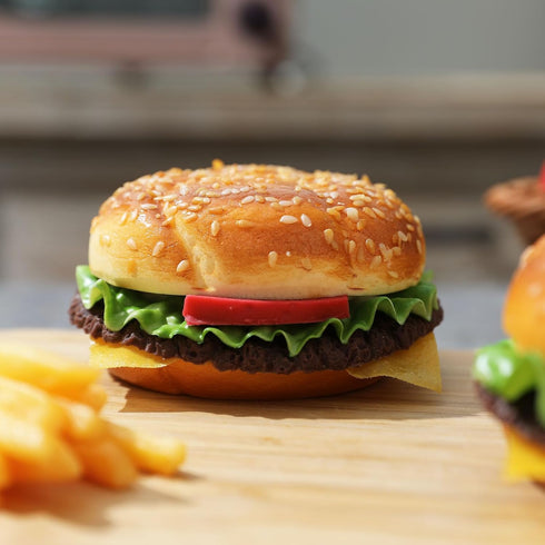 Joeabor 2 Pack Artificial Hamburger Round Realistic Fake Food for Display Faux Burger for Decoration Fake Food Props