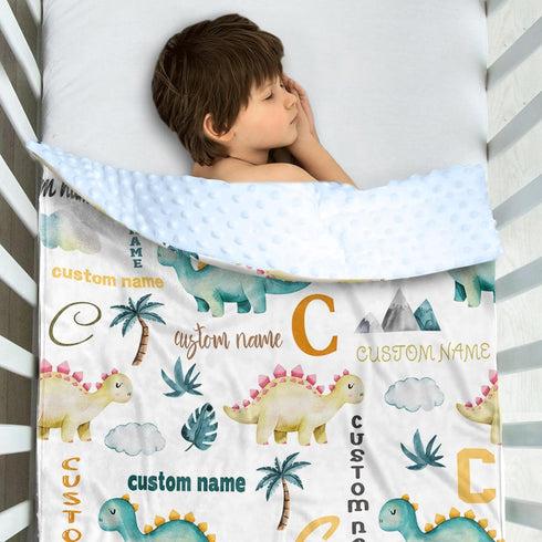 Personalized Baby Blankets for Boys Girls, Custom Baby Blanket with Name, Dinosaur Letters Theme, Super Soft Fleece