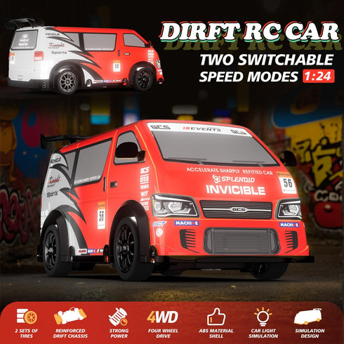 1:24 25KM/H(Peak) 4WD RC Drift Car Scale Remote Control Vehicle with Drift, JDM Drift rc Cars with LED Lights USB