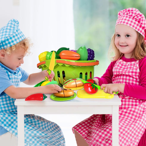 100 PCS Cutting Play Food Toy for Kids Kitchen, Pretend Food Toys with 2 Baskets, Birthday Gifts for 3-6 Years Old