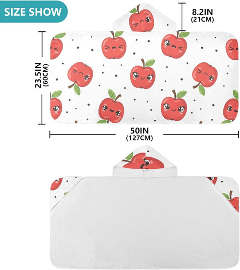 Takiito Cute Apples Hooded Baby Towel for Newborn Infant, Soft & Absorbent Bath Towel Essentials, Machine Washable