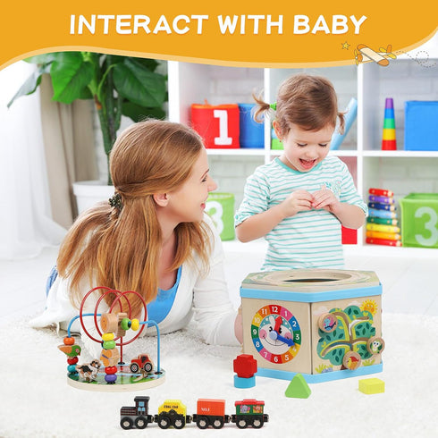 9-in-1 1+ 1-2 Wooden Activity Cube Montessori Toys for Year Old Boys Girls Educational Learning Toys for Toddlers Age