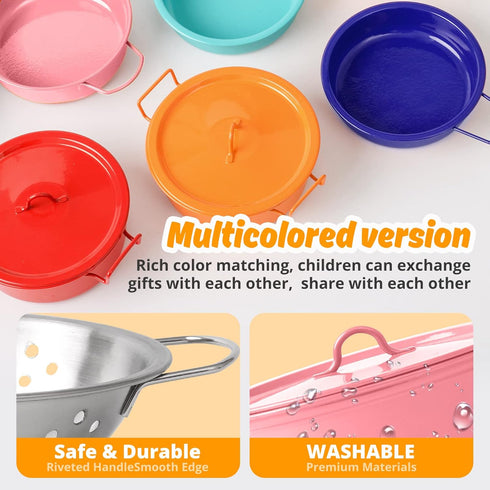 Kids Play Kitchen Toy Accessories Set, Colorful Stainless Steel Pots and Pans, Birthday Gifts for 3+ Girls Boys (Pink)