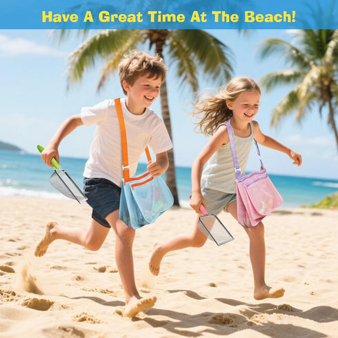 LIDAGO Set 3 3 Beach Toy Include Mesh Shovels and Beach Mesh Bags,Kids Sand Sifter Colorful Mesh Bag for Shells
