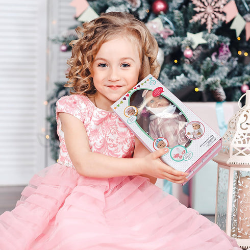 12 6-Piece Packaged Baby Doll Classic Checkered Dress & Accessories Gift Box Soft Realistic Lifelike Baby Dolls
