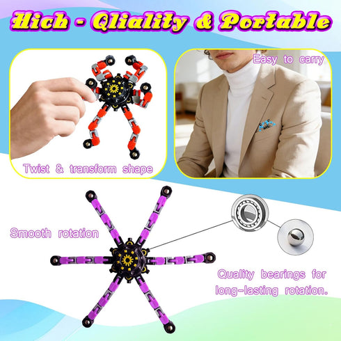 YAIUERL 24 Pcs Funny Sensory Fidget Toys,Deformable Chain DIY Robot Spinners Fingertip Stress Relief Gyro Toy Birthday