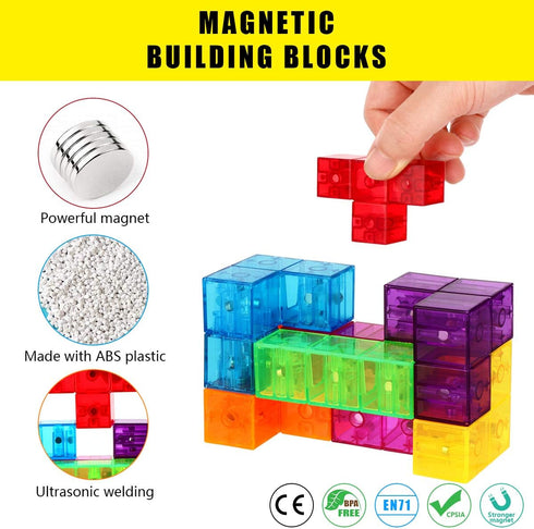 Magnetic Building Blocks, Magic Magnetic 3D Puzzle Cubes, Set of 7 Multi Shapes with 54 Guide Cards for Intelligence