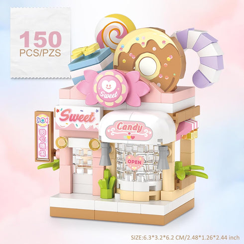 MEIEST 4 Set,Simulation PCS Mini City Shop Street View Building Blocks Architecture Collection Particle Construction