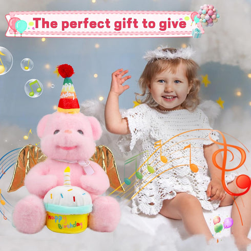Girls,14"(Pink) Animated Birthday Gifts for Kids Singing Happy Birthday Teddy Bear Plush Toys Singing Stuffed Animal
