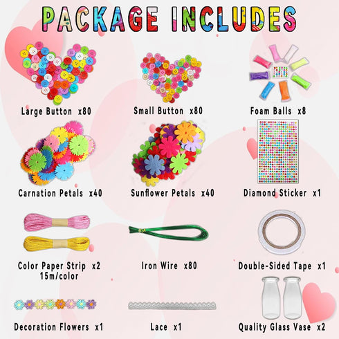 7july 6-10 6 7 8 9 10 Crafts for Girls Ages Make Your Own Flower Bouquet with Buttons and Felt Flowers, Vase Art