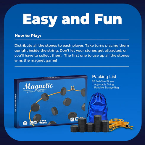 NBXEW 20 2-4 6+ Magnetic Chess Game, Magnet Game with String, Full-Size Stones, Adjustable String, Portable Storage