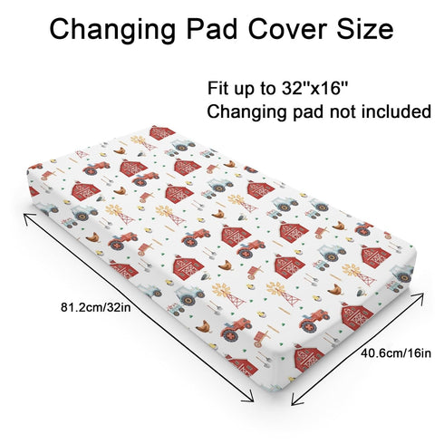 Watercolor Farm Animals Changing Pad Cover Retro Barn Chicken Pig Hen Duck Windmill Tractor Diaper Change Table Cover Sheets for Boys Girls Soft Stretchy Fitted Changing Mat Sheets 32''x16''