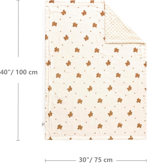 30''X40'' 75X100cm CREVENT Organic Muslin Cotton Baby Blanket for Newborns, Soft Mink Backing, Essential for Baby