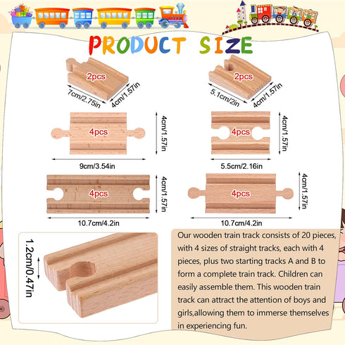 Warmshine 20 Set Pcs Straight Wooden Tracks Expansion Wood Train Track Pieces Connectors Adapters Male Male Female