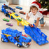 TIAONIAO 3 4 5 Dinosaur Storage Truck Toy Swallowing Metal Car Transform into Stomping with Eject Cars Race Track