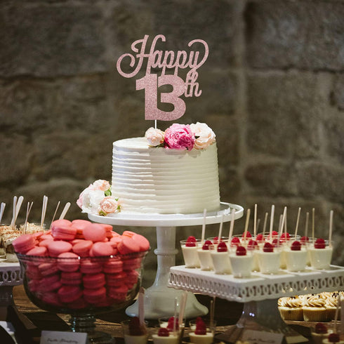 LINGTEER Happy 13th Birthday Cake Topper, Cheers to Thirteen Years Old Birthday Party Cake Centerpieces Decorations