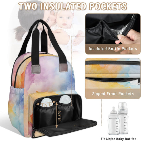 Shoblo Backpack Color Tie Dye Diaper Bag for Travel, Waterproof Diaper Bag with Insulated Bottle Pockets & USB Port