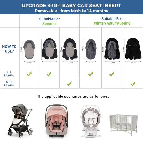 COOLBEBE 3-in-1 Upgraded Babybody Support for Newborn Infant Toddler - Extra Soft Car Seat Insert Cushion Pad, Perfect
