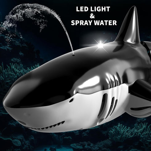 Bennol 2.4Ghz Remote Control Shark Toys, 1:18 Scale Electric RC Shark Fish with Light & Spray for Kids 4-9