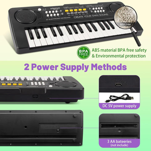 37 3 4 5 6 7 8 9 Kids Piano Keyboard, Keys Portable Music Keyboard Electric Piano Toys for Children, Educational